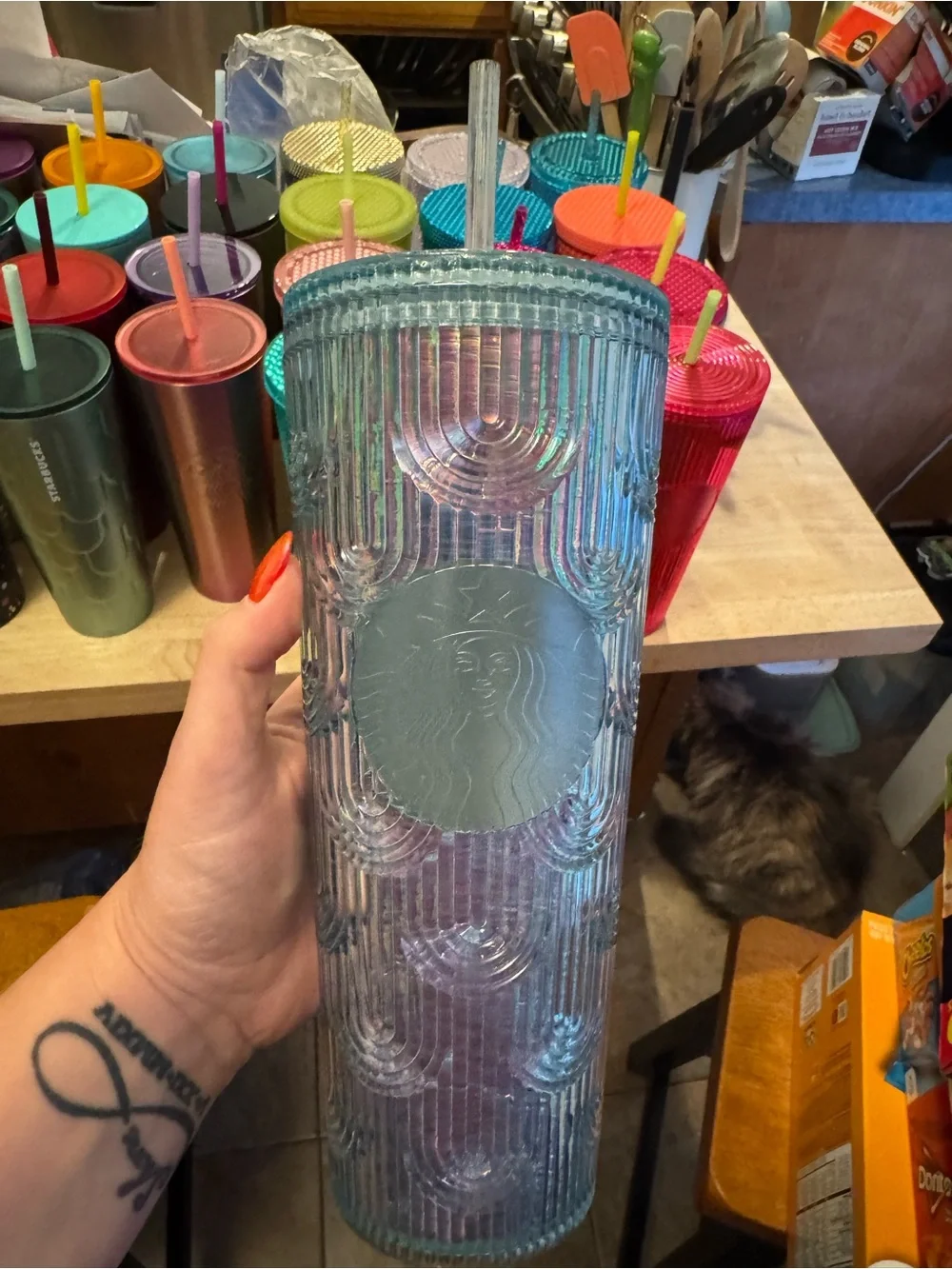 Starbucks Iridescent Aqua-Lavender Ribbed Cold Cup